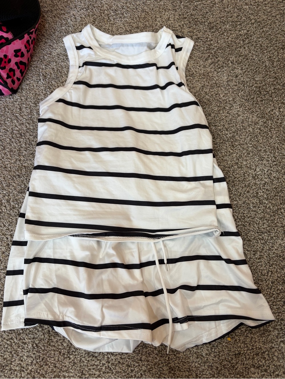 Girls White and Black Striped Tank Dress - Brand Unknown